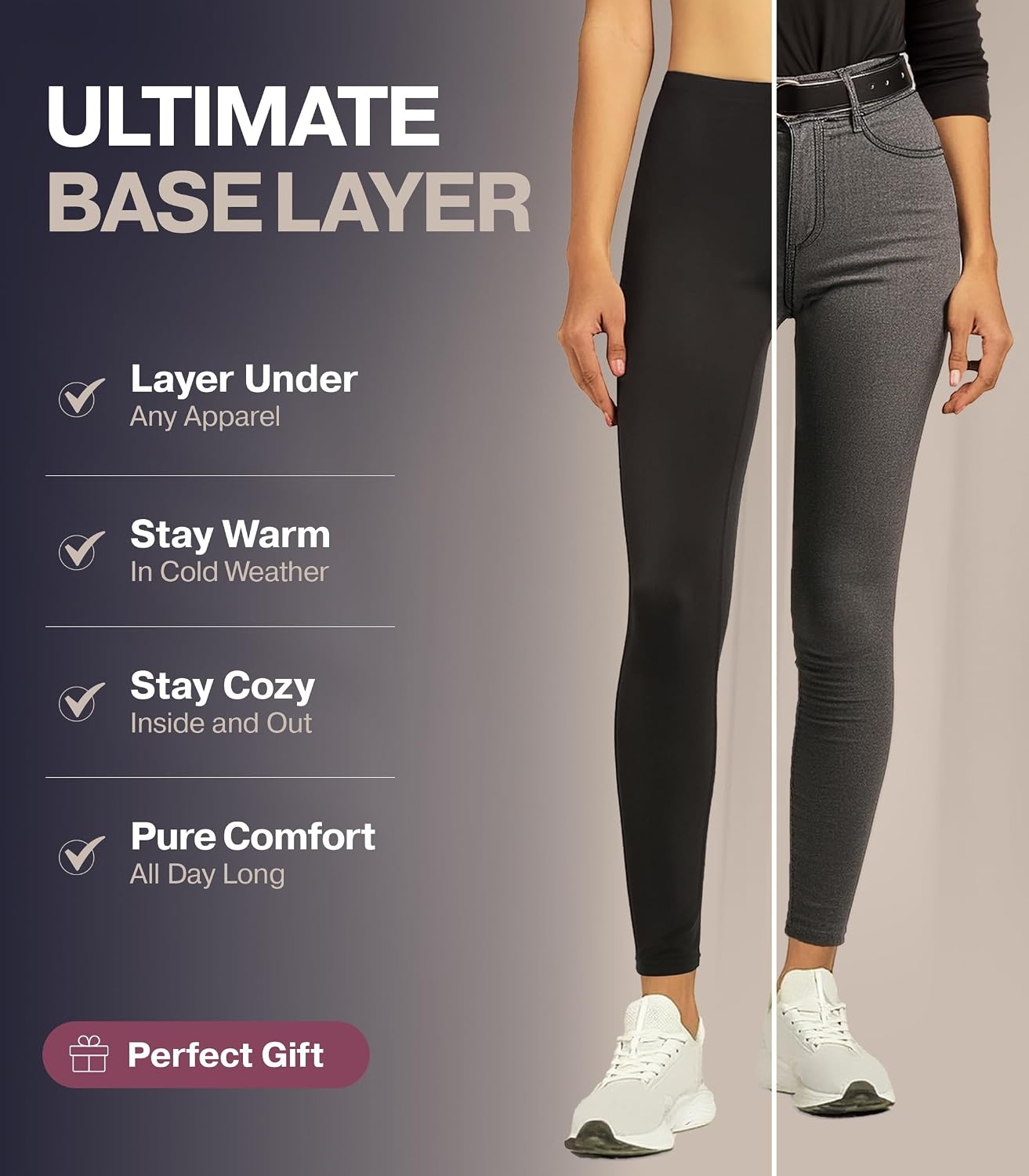 image:imageThermajane Long Johns for Women Thermal Leggings for Women Fleece Lined Thermal Underwear Bottoms 2 Pack XSmall Grey Navy
