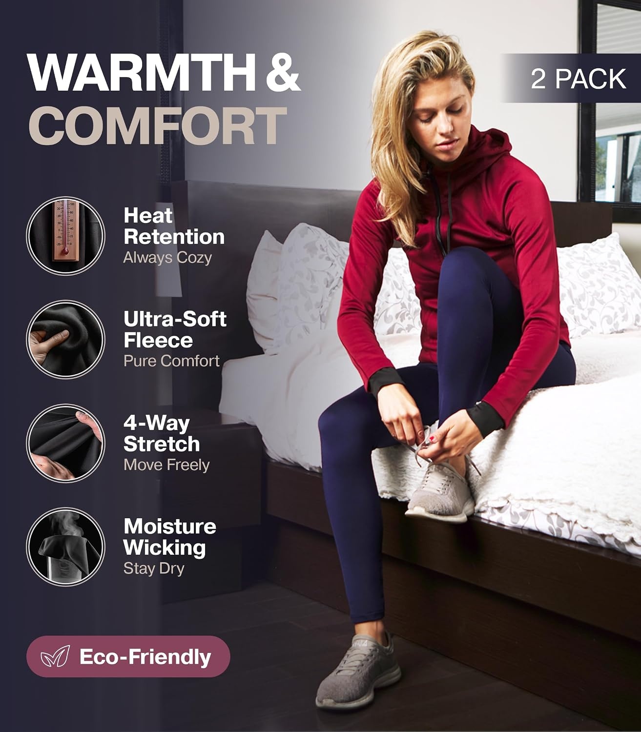 image:imageThermajane Long Johns for Women Thermal Leggings for Women Fleece Lined Thermal Underwear Bottoms 2 Pack XSmall Grey Navy