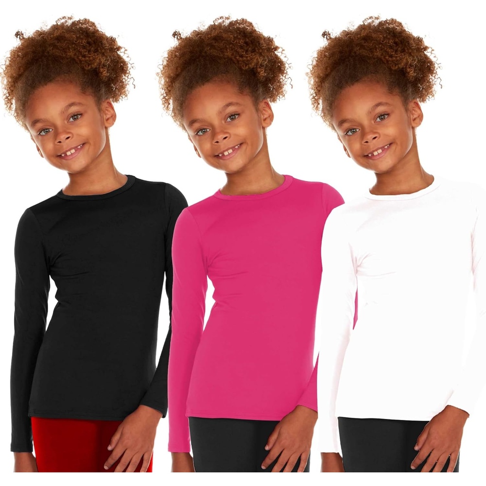 image:imageThermajane Thermal Underwear for Kids Girls Thermal Sets for Winter Long Johns Thermal Base Layer for Girls Long Underwear 3 Pack Black Pink White Medium