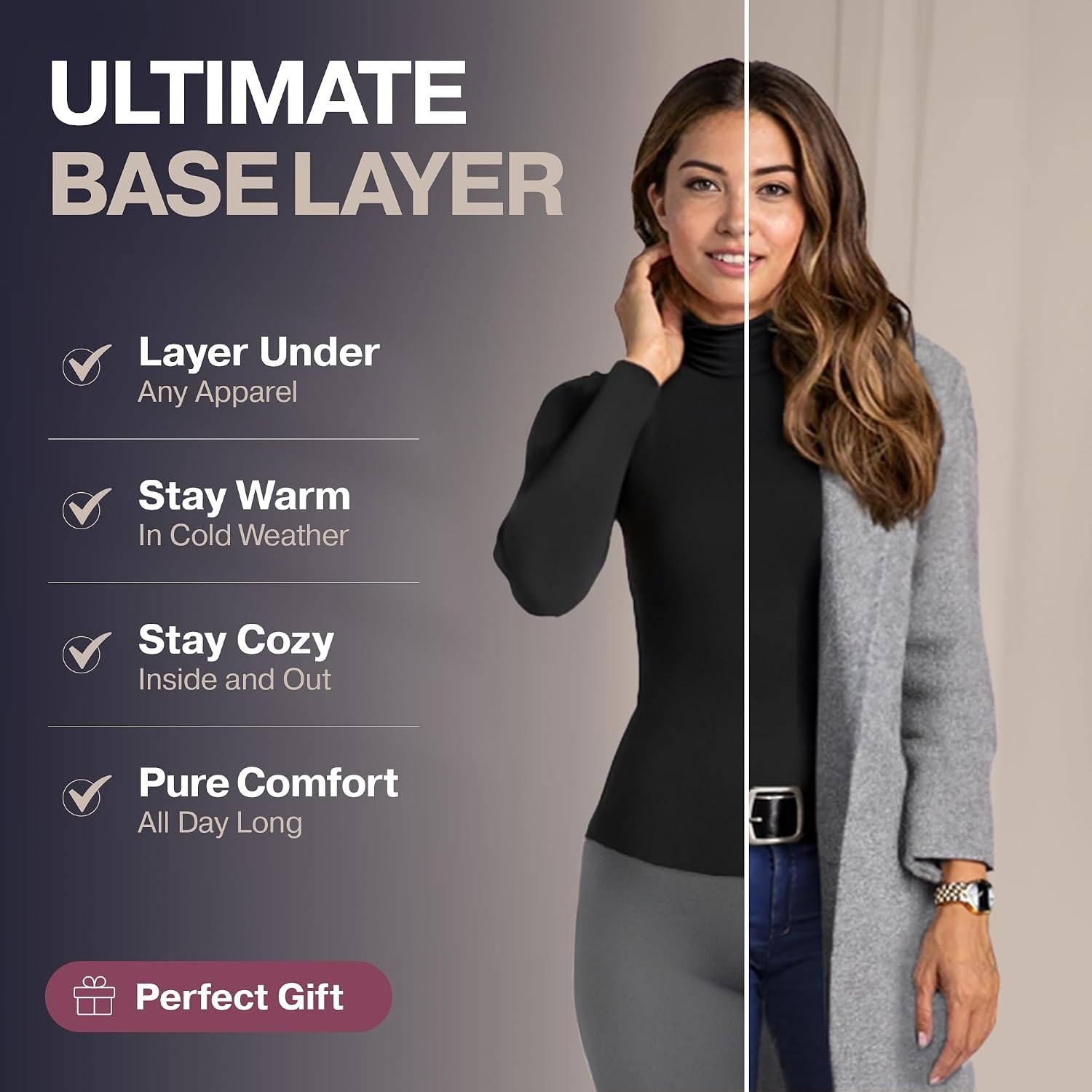 image:imageThermajane Black Turtleneck Shirt Women Thermal Black Turtleneck Womens Top Womens Turtleneck Long Sleeve Thermal Shirt Black Medium