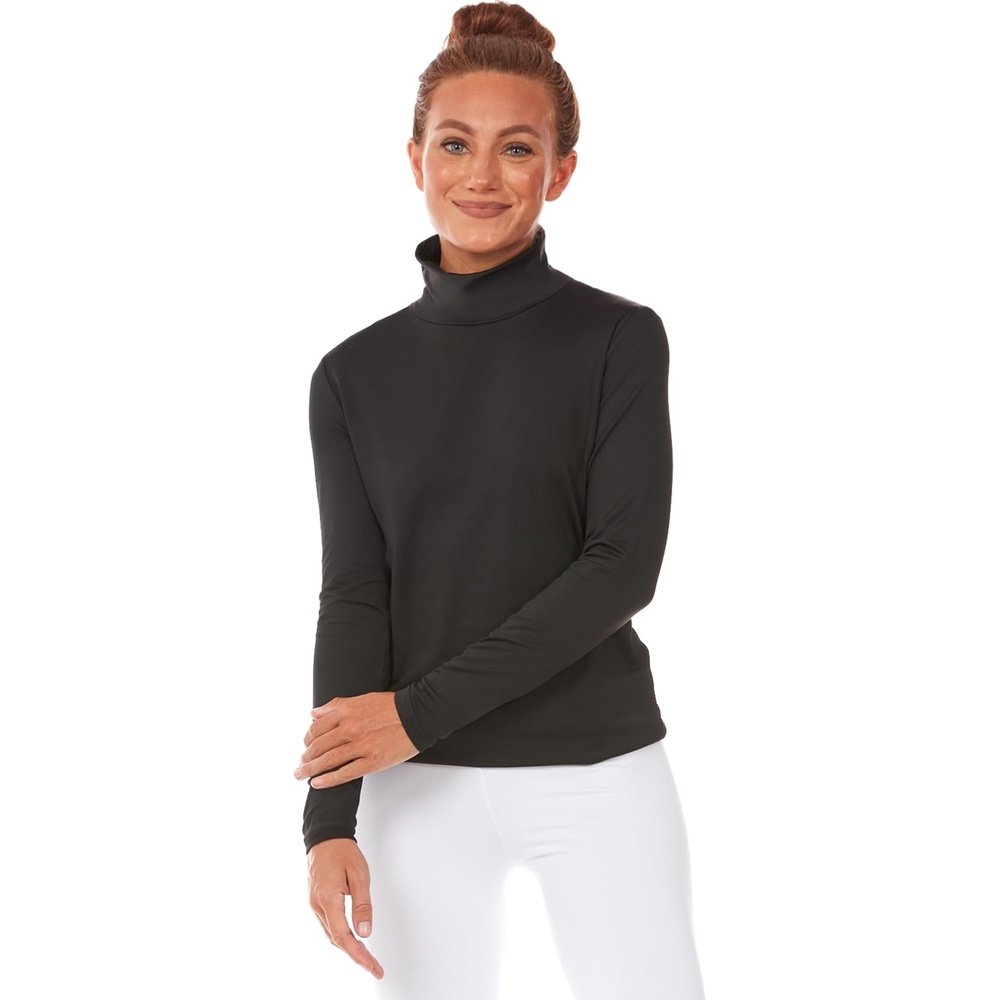 image:imageThermajane Black Turtleneck Shirt Women Thermal Black Turtleneck Womens Top Womens Turtleneck Long Sleeve Thermal Shirt Black Medium