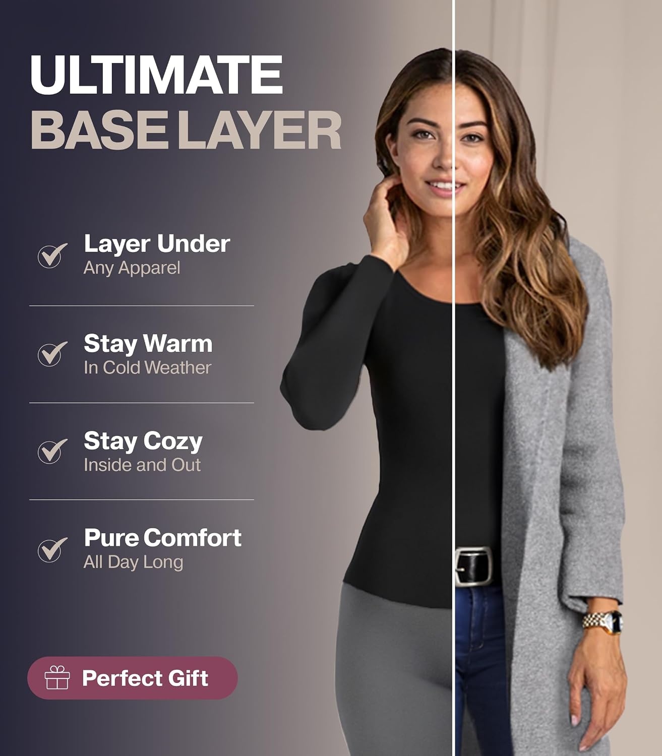 image:imageThermajane Scoop Neck Long Sleeve Thermal Shirts for Women Cold Weather Womens Thermal Underwear Tops Base Layer Women Thermal White Large