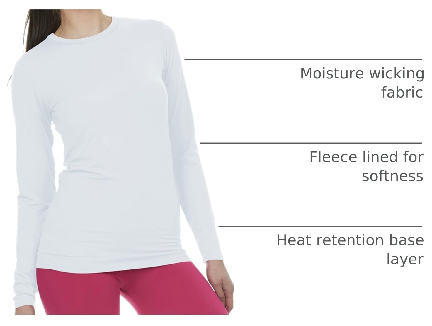 image:imageThermajane Scoop Neck Long Sleeve Thermal Shirts for Women Cold Weather Womens Thermal Underwear Tops Base Layer Women Thermal White Large